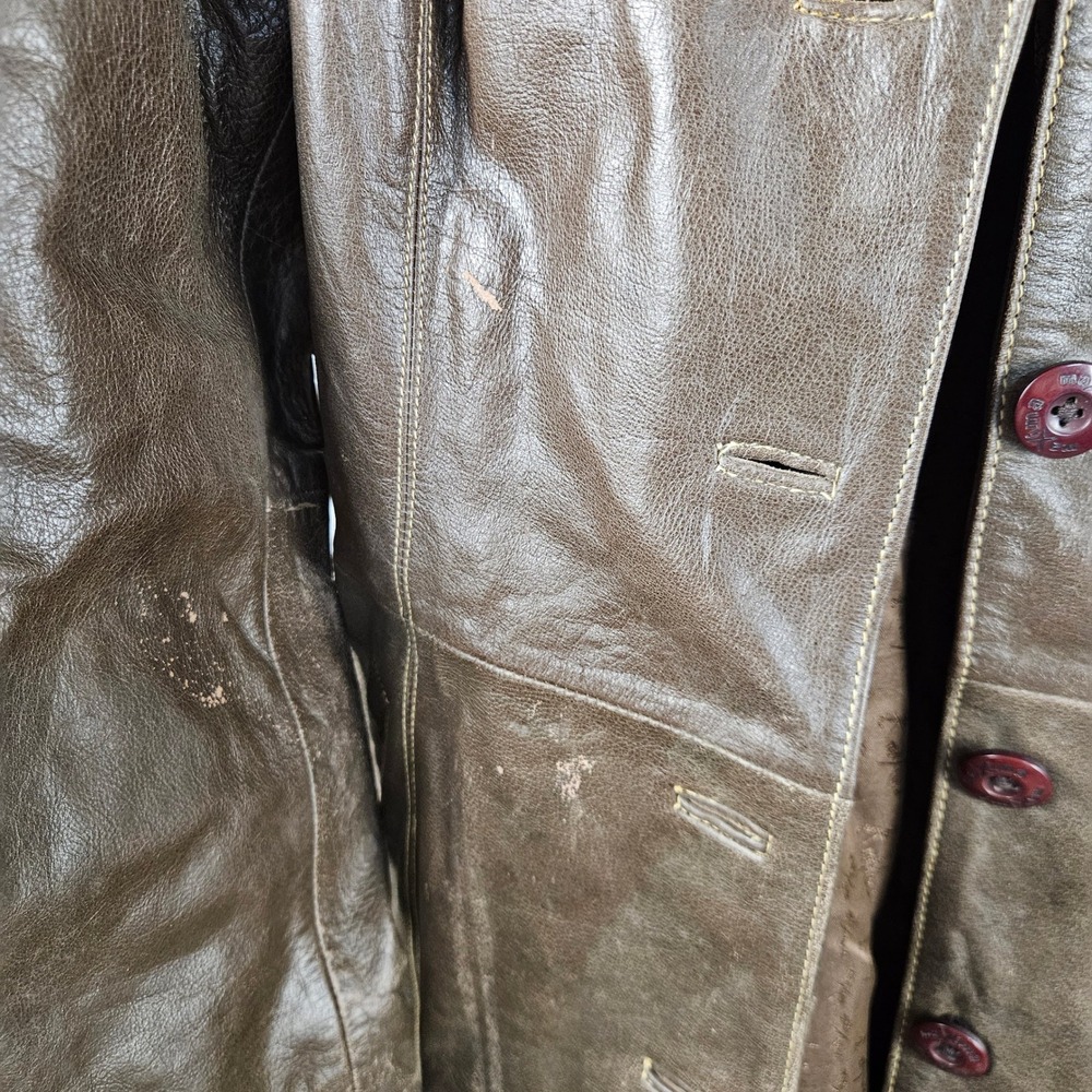 Wilsons Leather Maxima Brown Leather Trench Coat Long Duster Jacket Womens Large - Picture 2 of 9